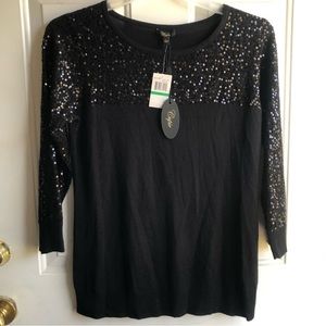 NWT Cupio women’s black 3/4 sleeve sequin sweater size L